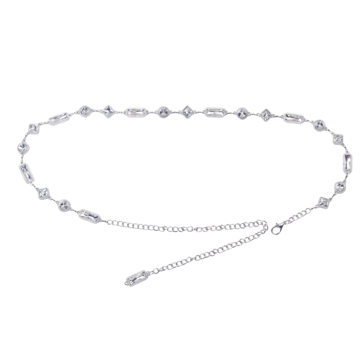 Gemstone Chain Belt | Statement Waist Accessory, Color: Silver