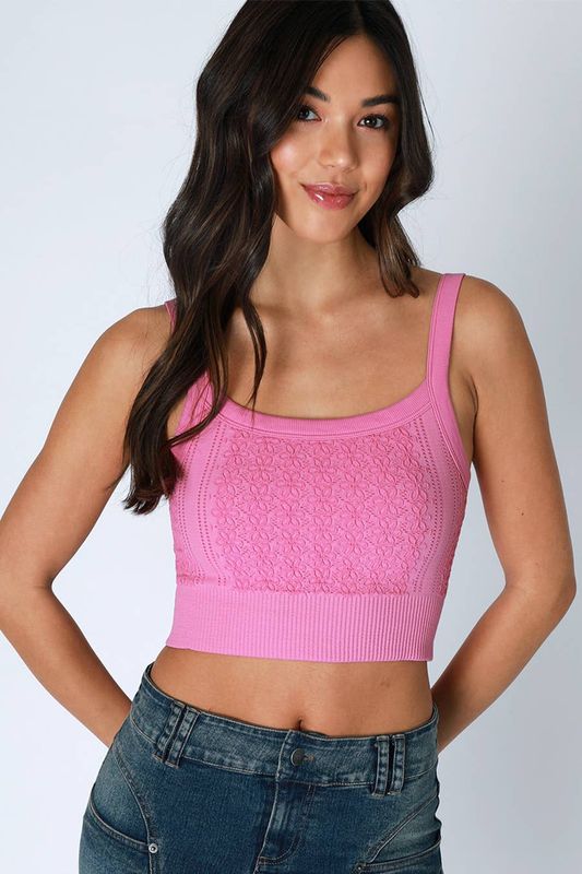 Floral Lace Ribbed Crop Top
