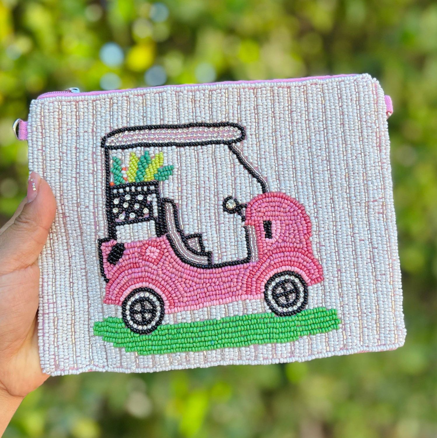 Beaded Golf Cart Crossbody Large Pouch