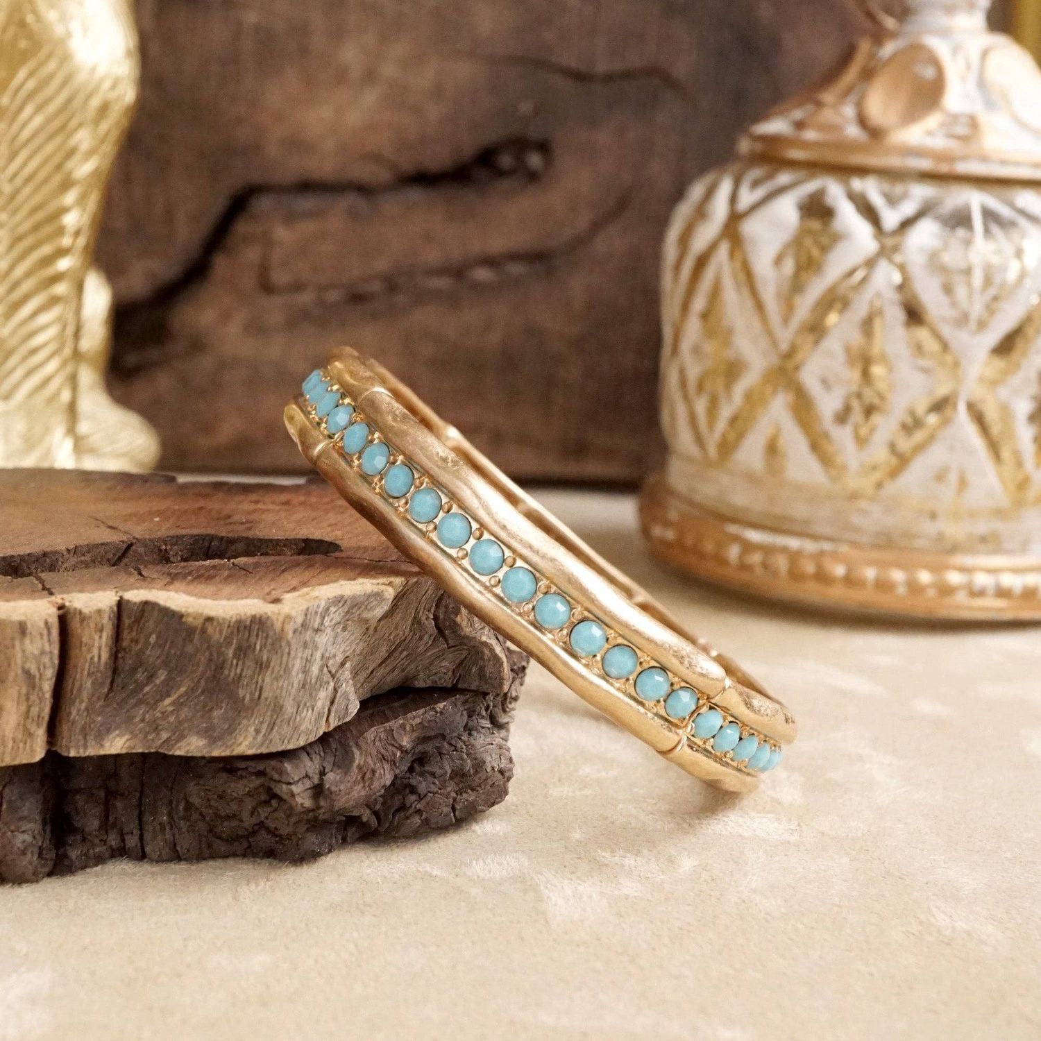 Minimalist Crystal &amp; Pearl Bangle Bracelet, Color: Turquoise