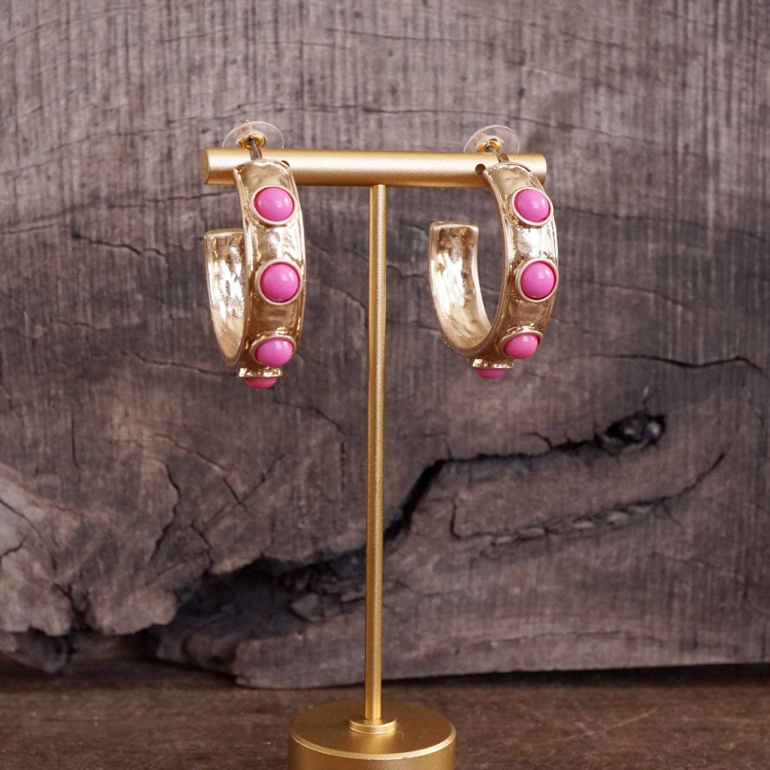 Jeweled Bubble Hoop Earrings, Color: Pink