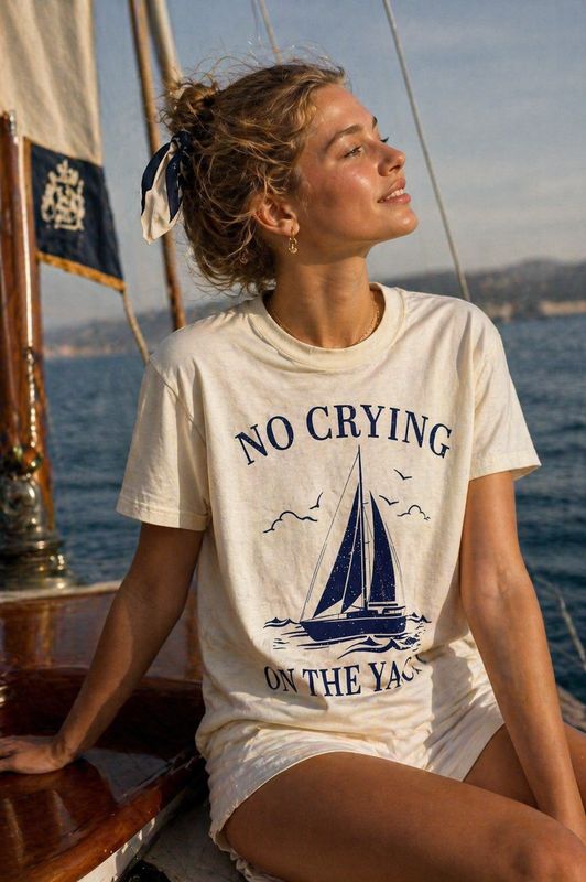 No Crying on the Yacht Coastal/Nautical ButterYellow T-Shirt