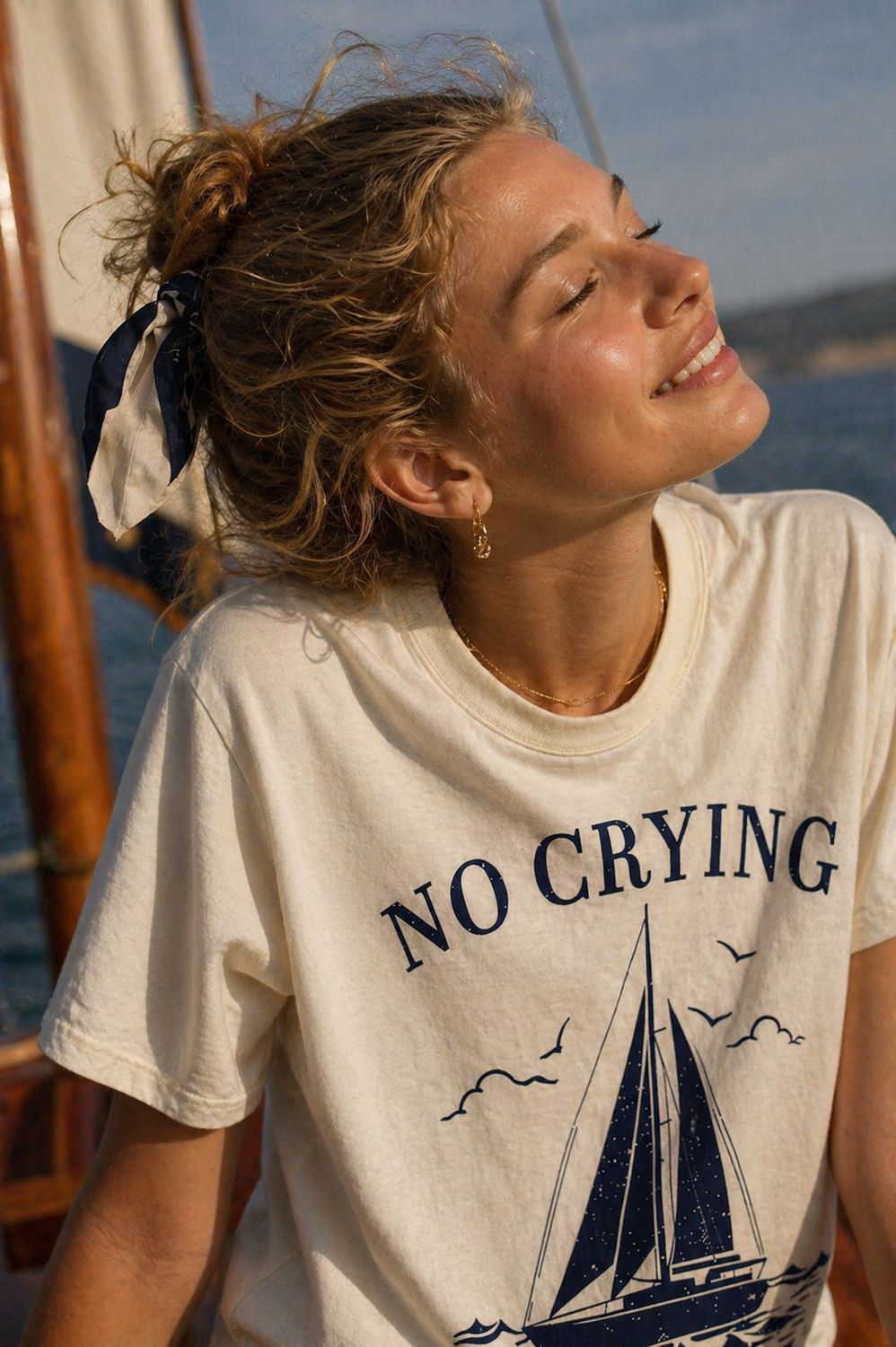 No Crying on the Yacht Coastal/Nautical ButterYellow T-Shirt, Size: SM