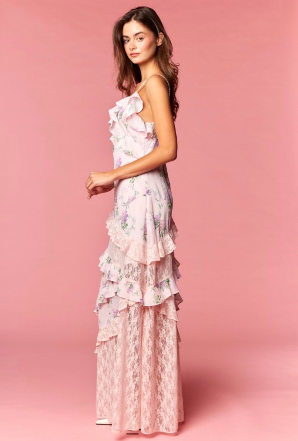 Floral Lace Ruffle Maxi Dress