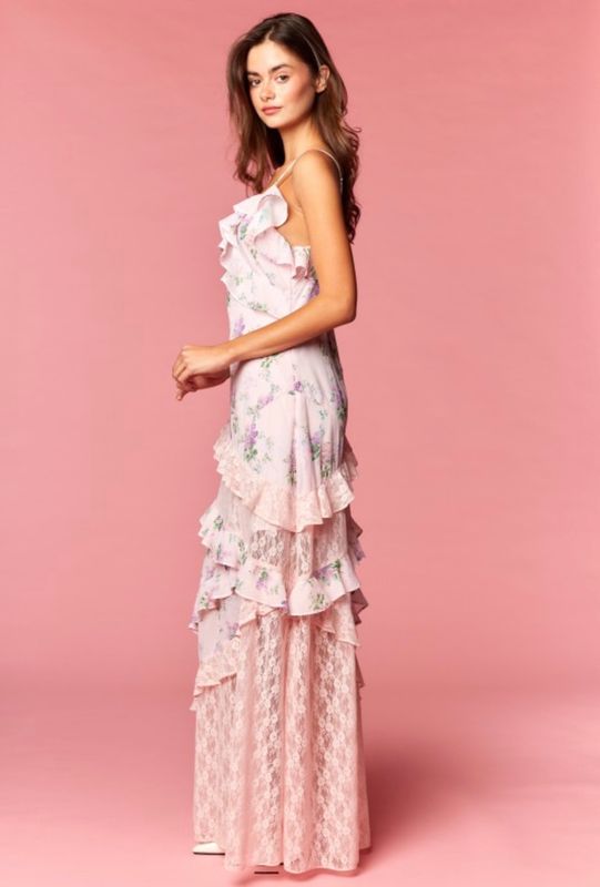 Floral Lace Ruffle Maxi Dress