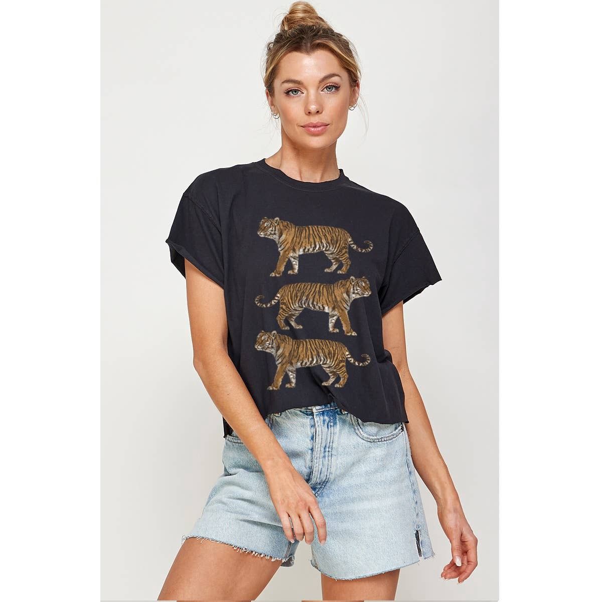 TIGERS  VINTAGE GRAPHIC CROP TOP, Color: BLACK, Size: S