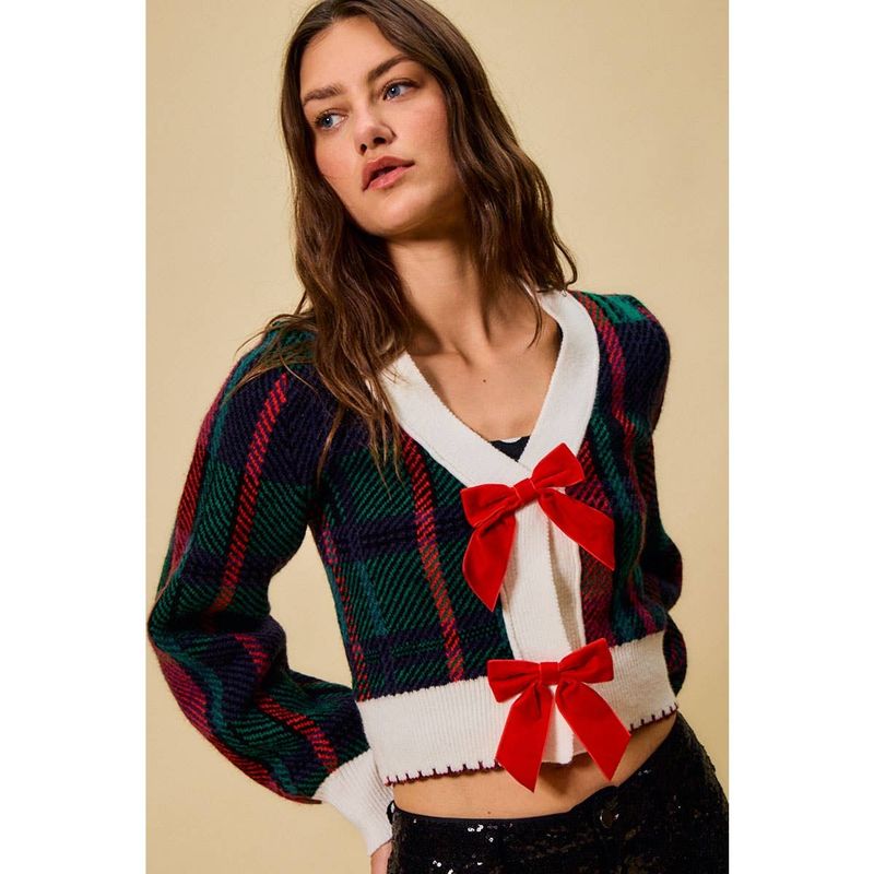 PRE-ORDER VELVET BOW CHRISTMAS CARDIGAN