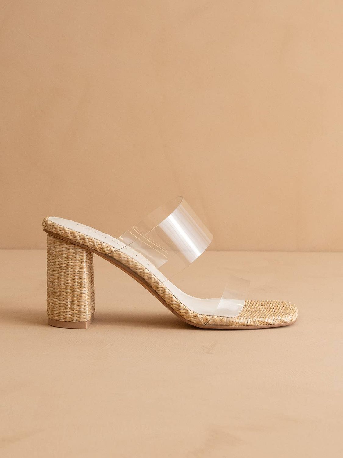 The Francee | Natural Transparent Double Strap Raffia Heel, Color: NATURAL, Size: 10