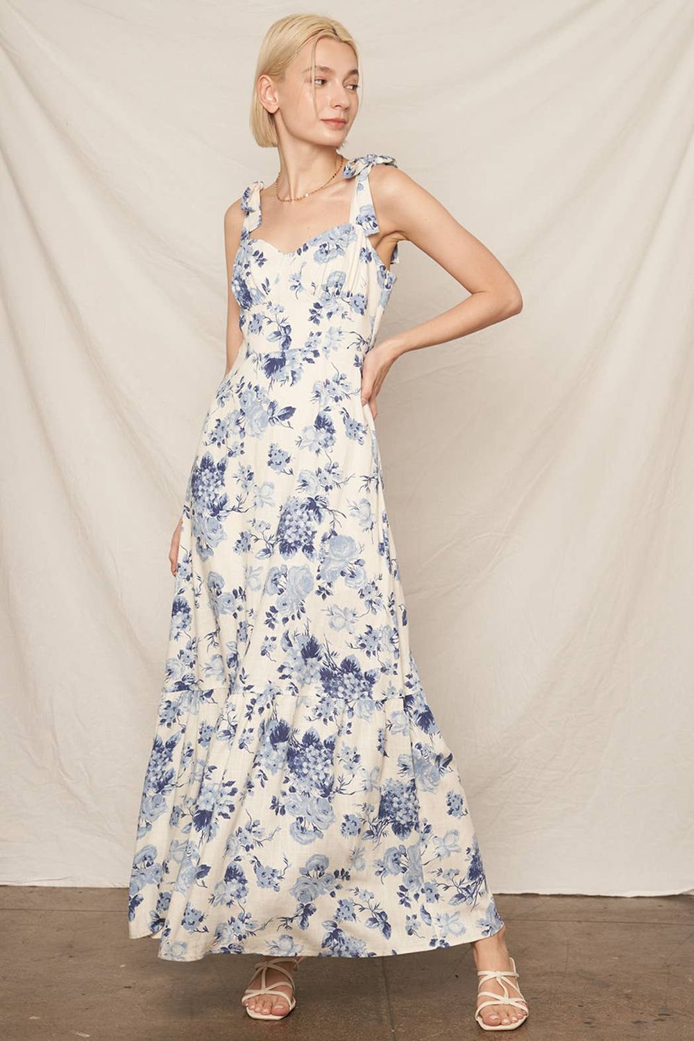 The Fay Maxi Dress, Color: Off-White Blue, Size: M