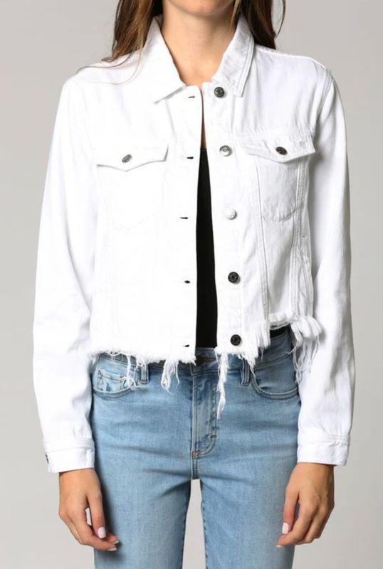 Hidden Cropped Frayed Jacket- White