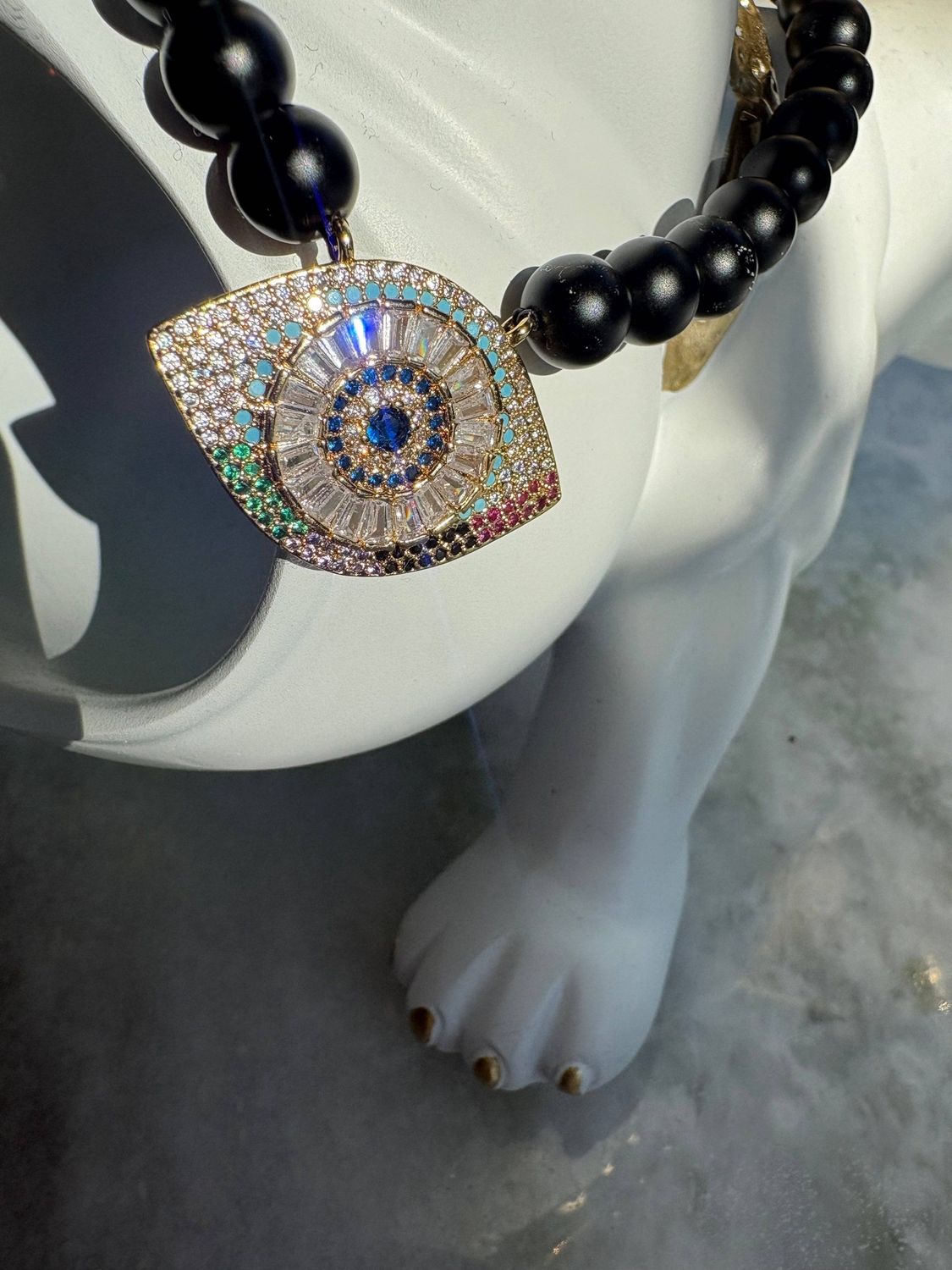 Stretchy Beaded Crystal Evil Eye Necklace, Color: Faded Muliticolor/Clear