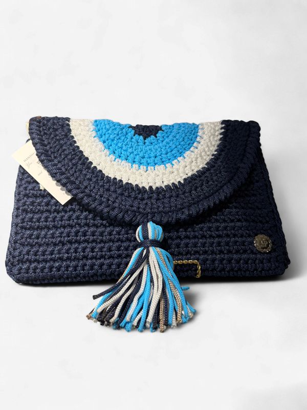 MINI EVIL EYE BLUE CROCHET CLUTCH BAG