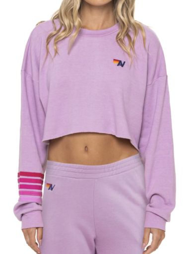 rugby stitch - cropped crew sweatshirt relaxed, Colour: mauve pink, Size: xs