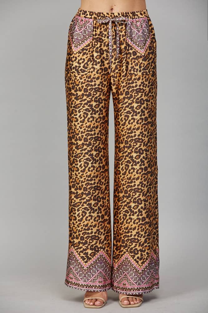 The Feisty Wide Leg Pant, Color: BROWN MULTI, Size: L