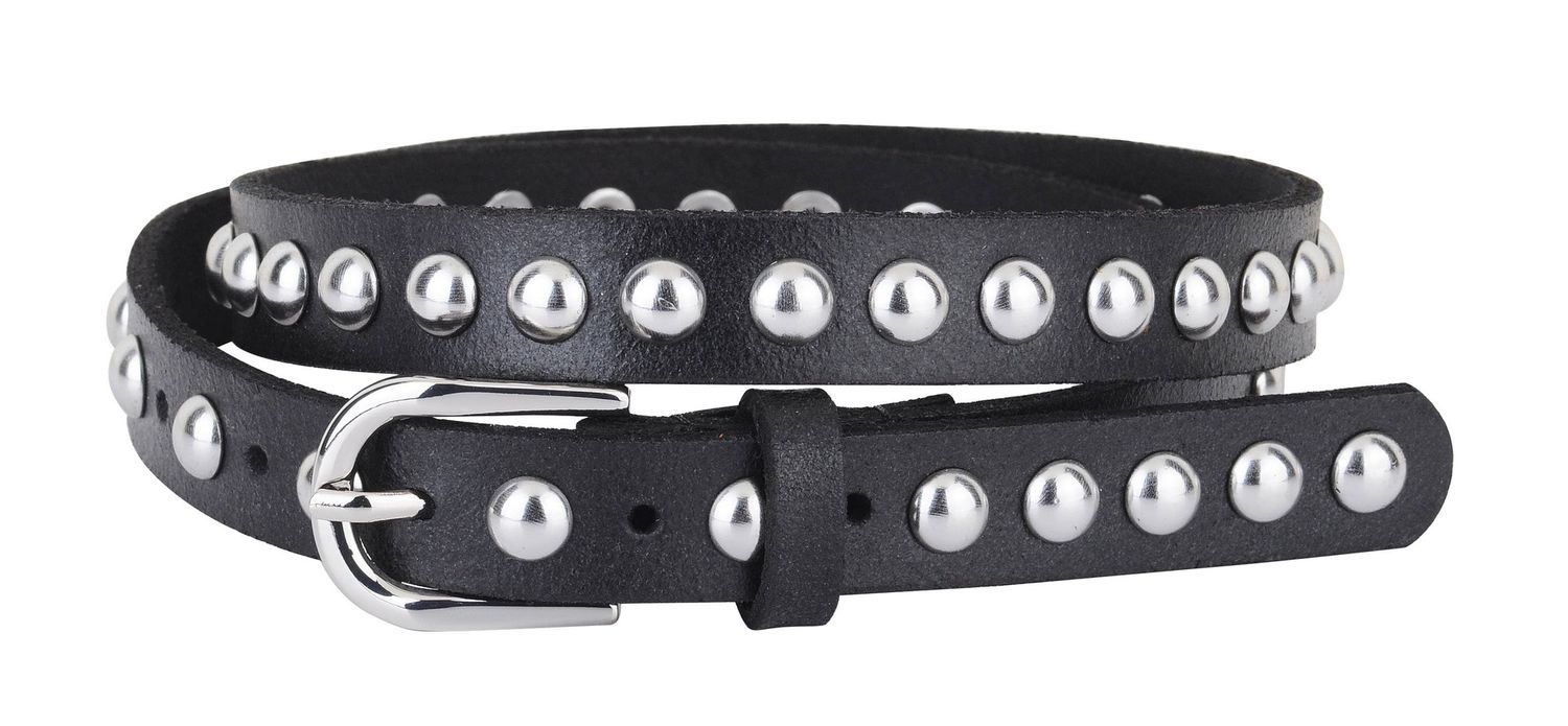 Skinny Punk Rock Studded Leather Belt, Color: Black, Size: M