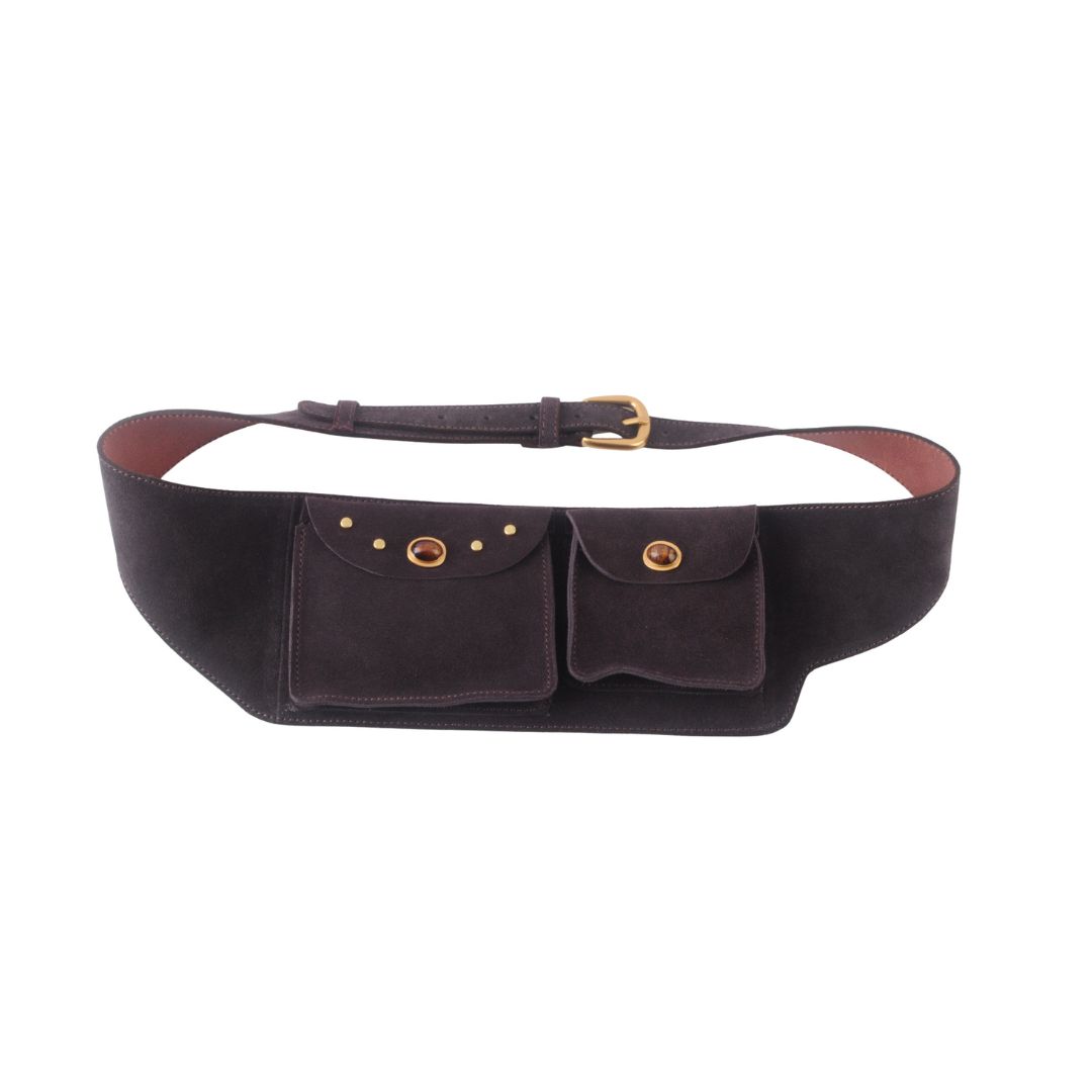 Suede Gemstone Belt Bag, Color: Chocolate, Size: SM