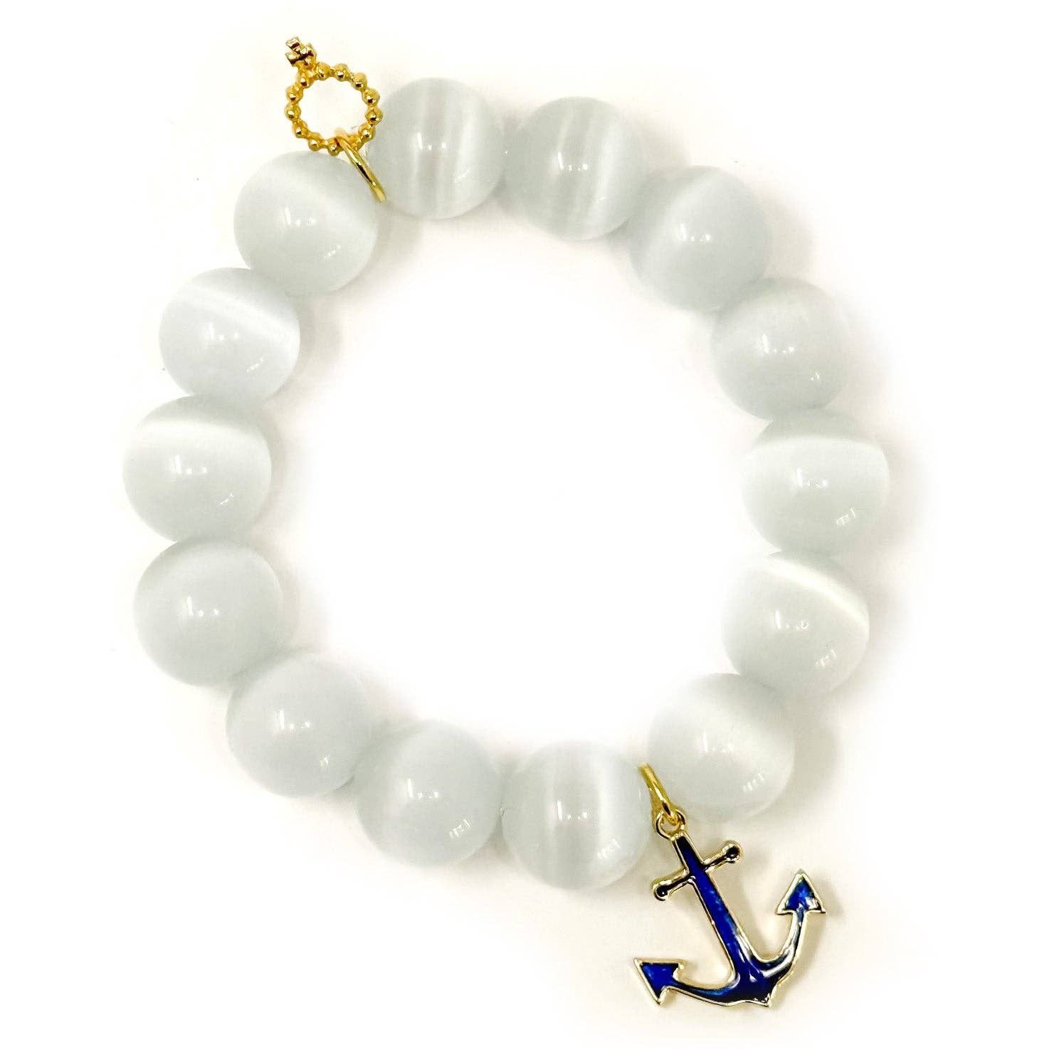 White Calcite with Navy Enameled Anchor, Size: Average 7"