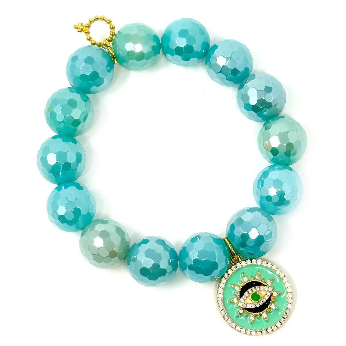 Faceted Iridescent Tranquility Agate with Aqua Protective Eye, Size: Average 7"