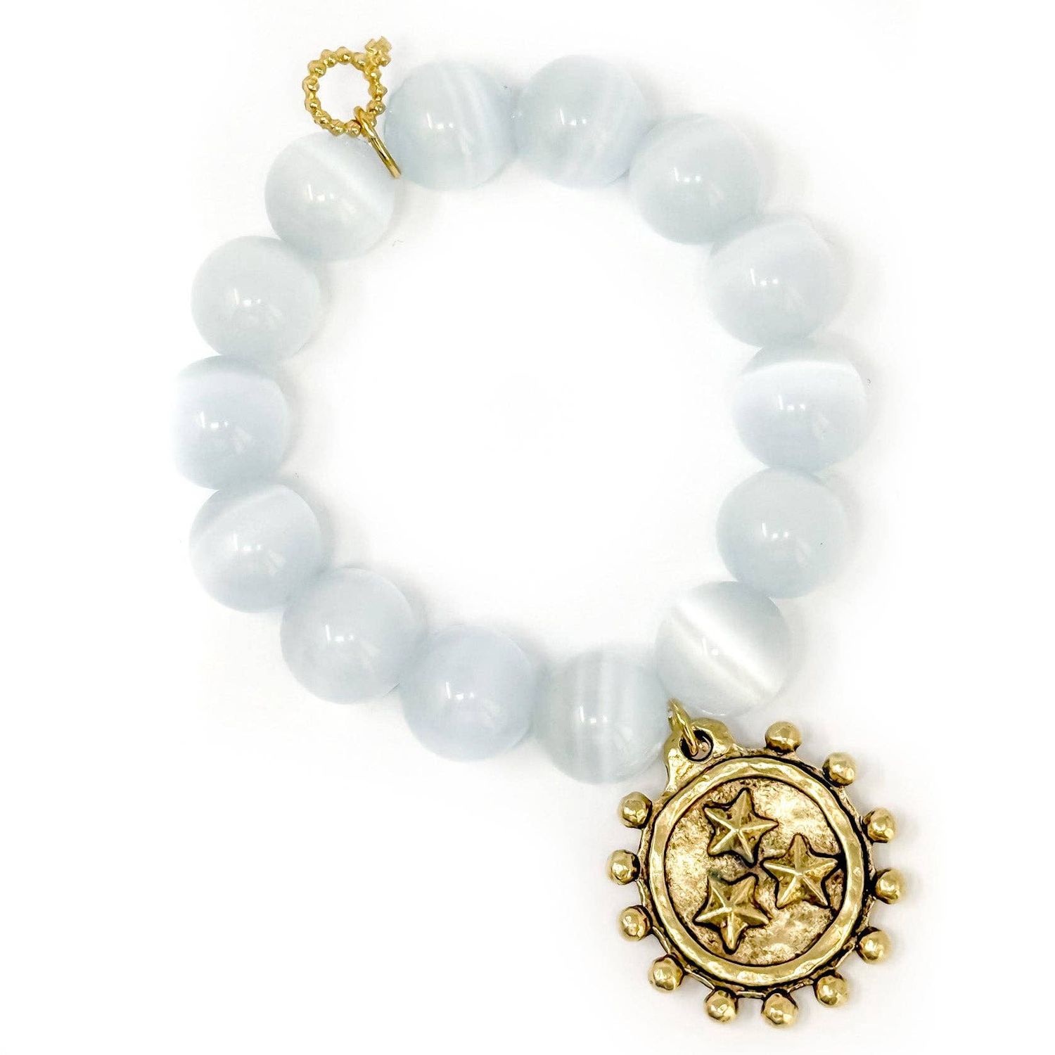 White Calcite with 3-Star Gold Hero Medal, Size: Average 7"