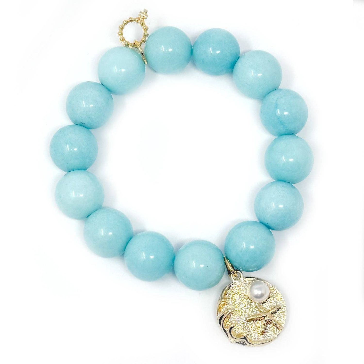 Robin Egg Blue Agate with Gold Jewel of the Sea, Size: Average 7"