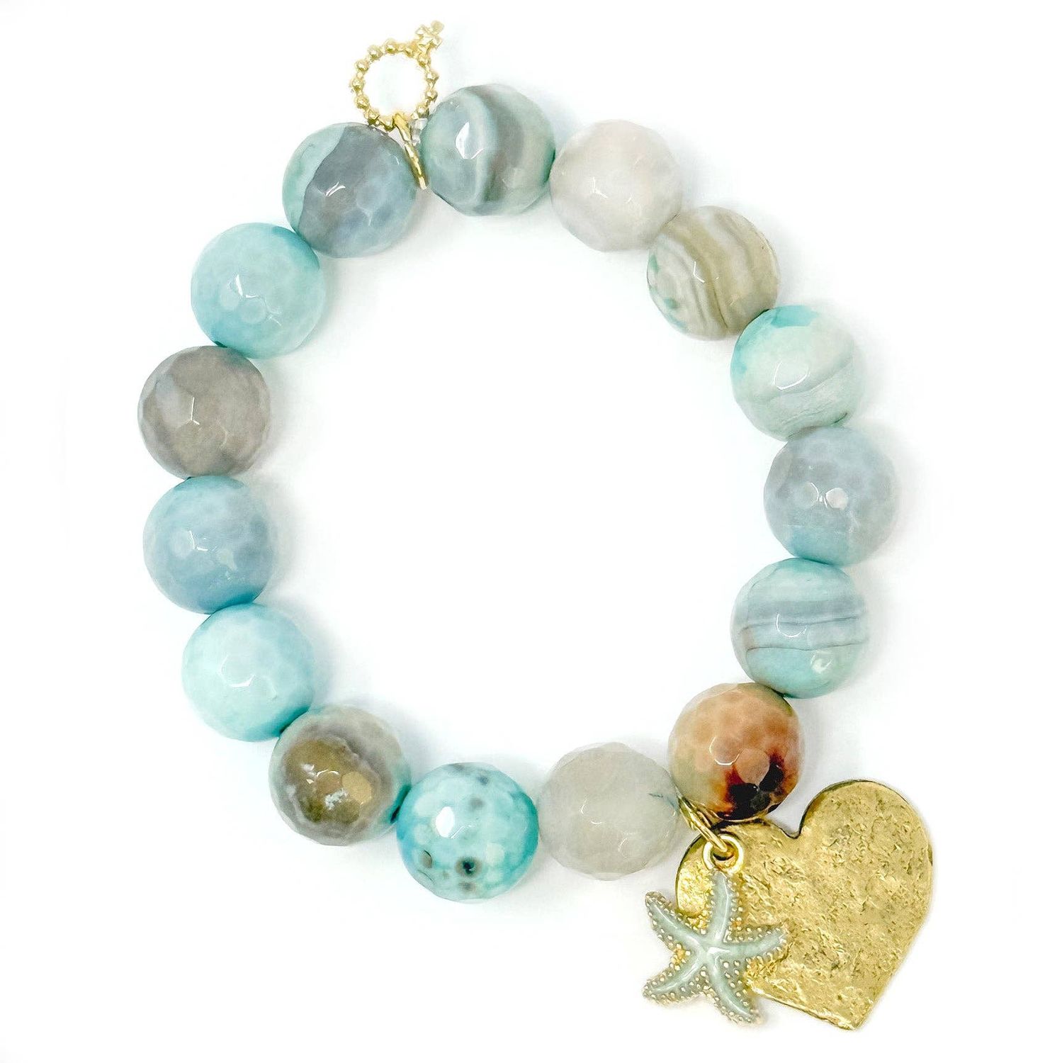 Faceted Silver Springs Agate with Gold Hammered Heart and Starfish, Size: Average 7"
