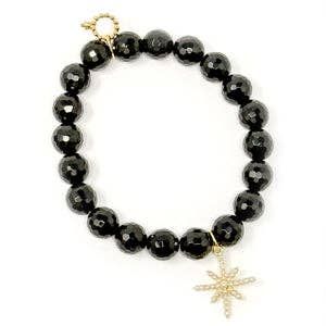 10mm Faceted Black Onyx with Pearl North Star