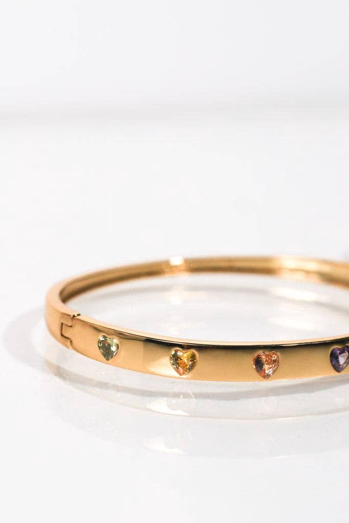 Rainbow Hearts Bangle, Color: Gold
