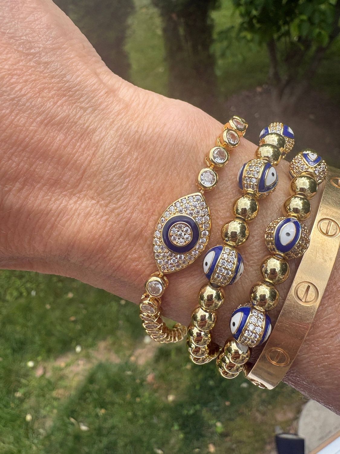 Crystal Evil Eye Tennis Bracelet, Jewelry material: 18K Gold Fill