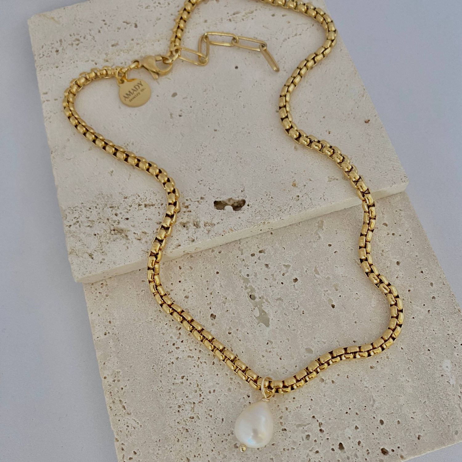 Single Pearl Necklace Gold Plated Chain Necklace