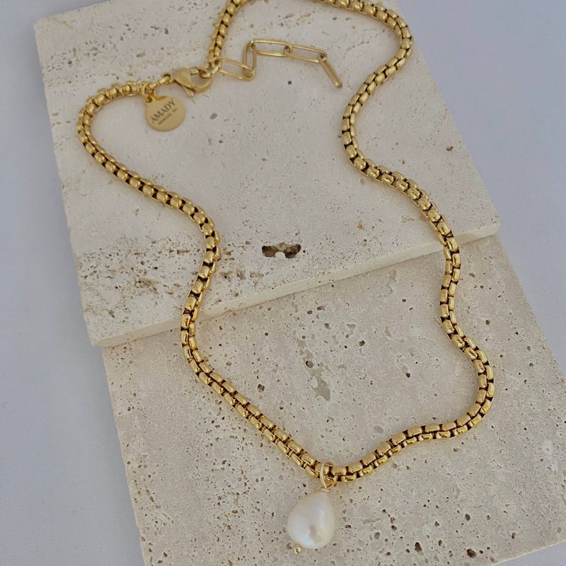 Single Pearl Necklace Gold Plated Chain Necklace