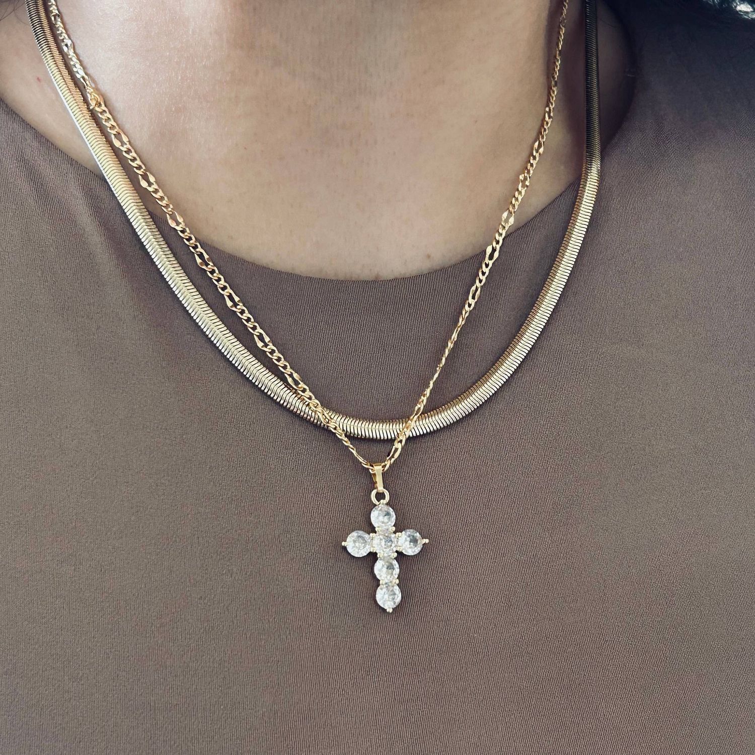 Crystal Pave Cross Necklace 18k gold filled religious jewelr