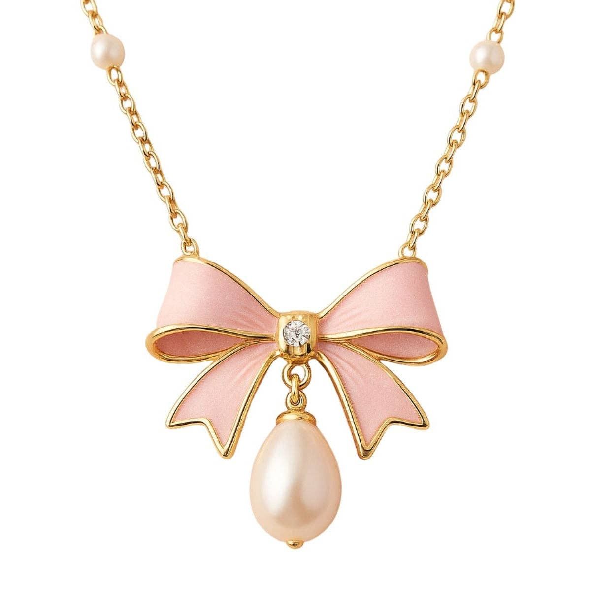 Pretty Pink Bow Necklace