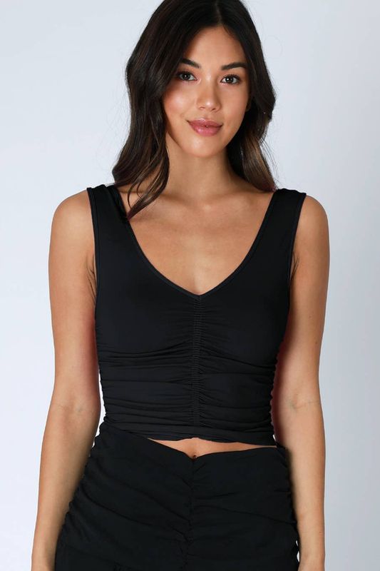 V Neck Shirred Top