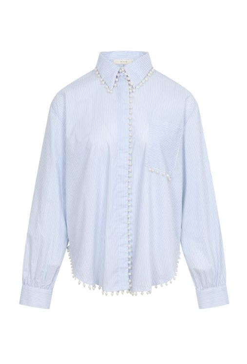 Pearl Detail Oversized Stripe Poplin Shirt
