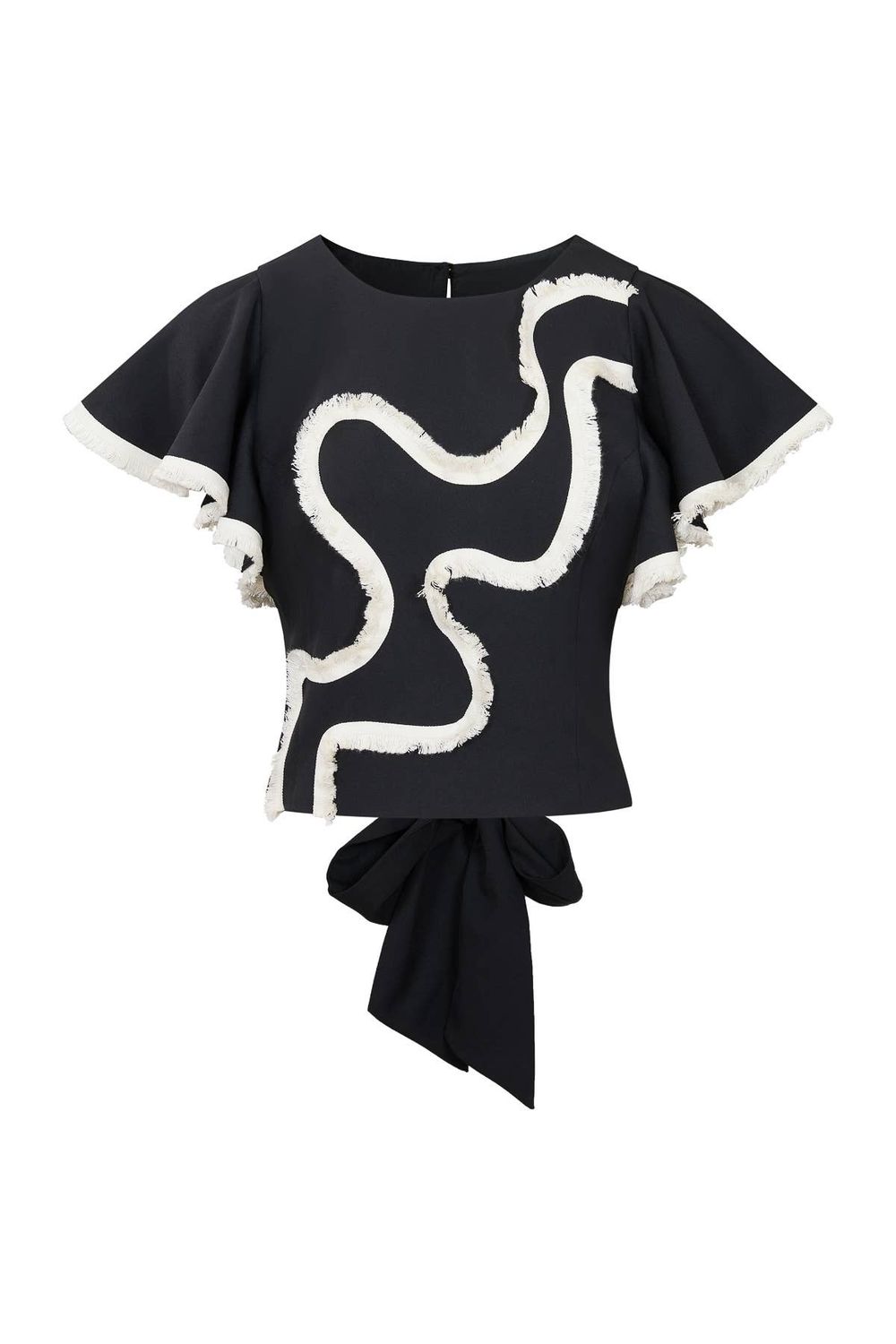 Woven Short Sleeve Top with Ruffle Detail, Color: Black, Size: L