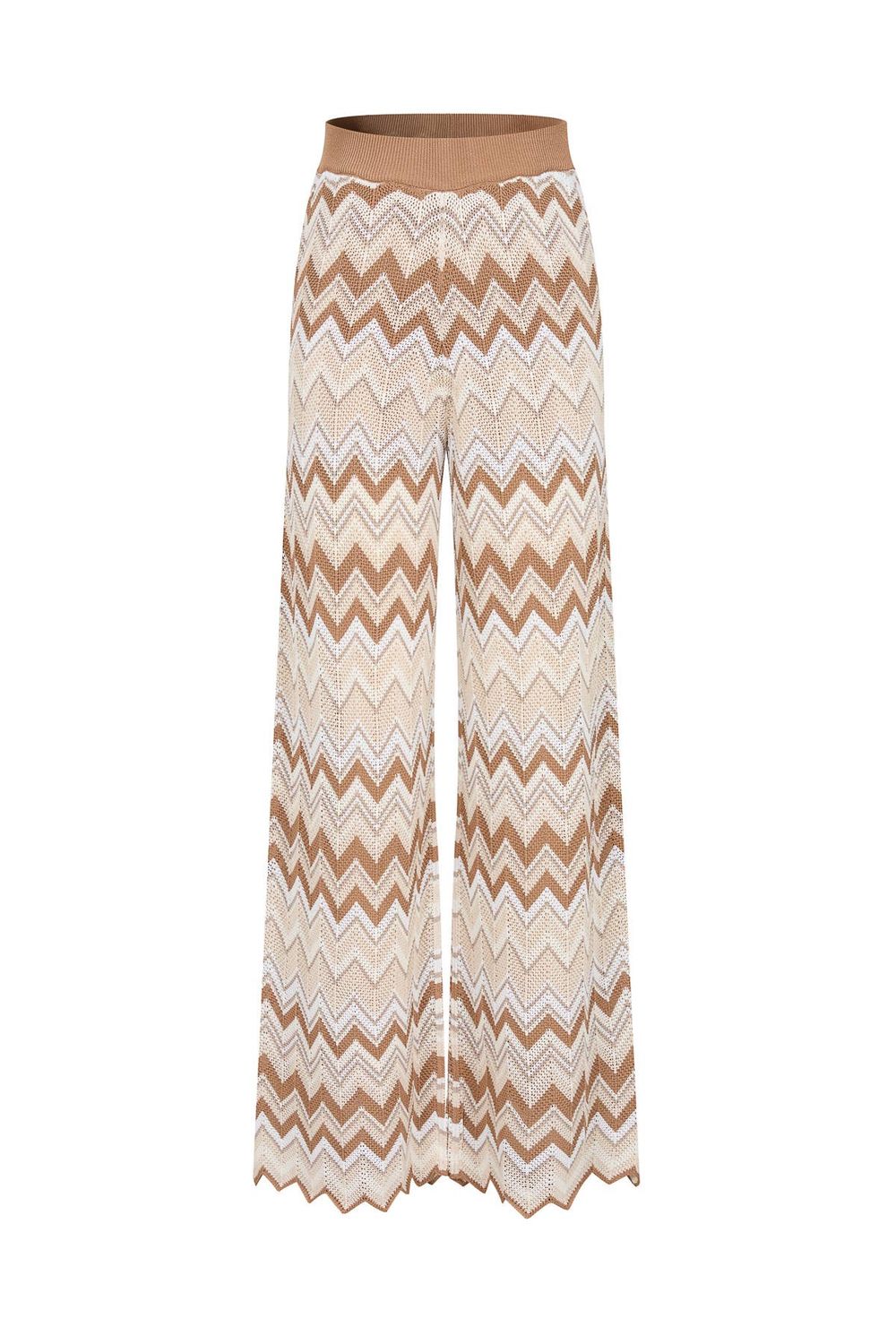Geometric Pattern Knit Pants, Color: Brown, Size: S