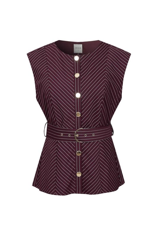 Herringbone Sleeveless Top with Belt