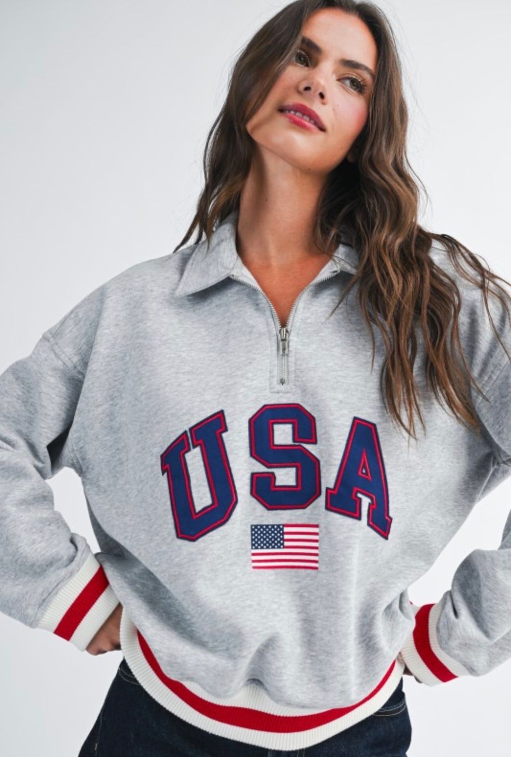 USA Graphic Half Zip Sweatshirt, Size: S