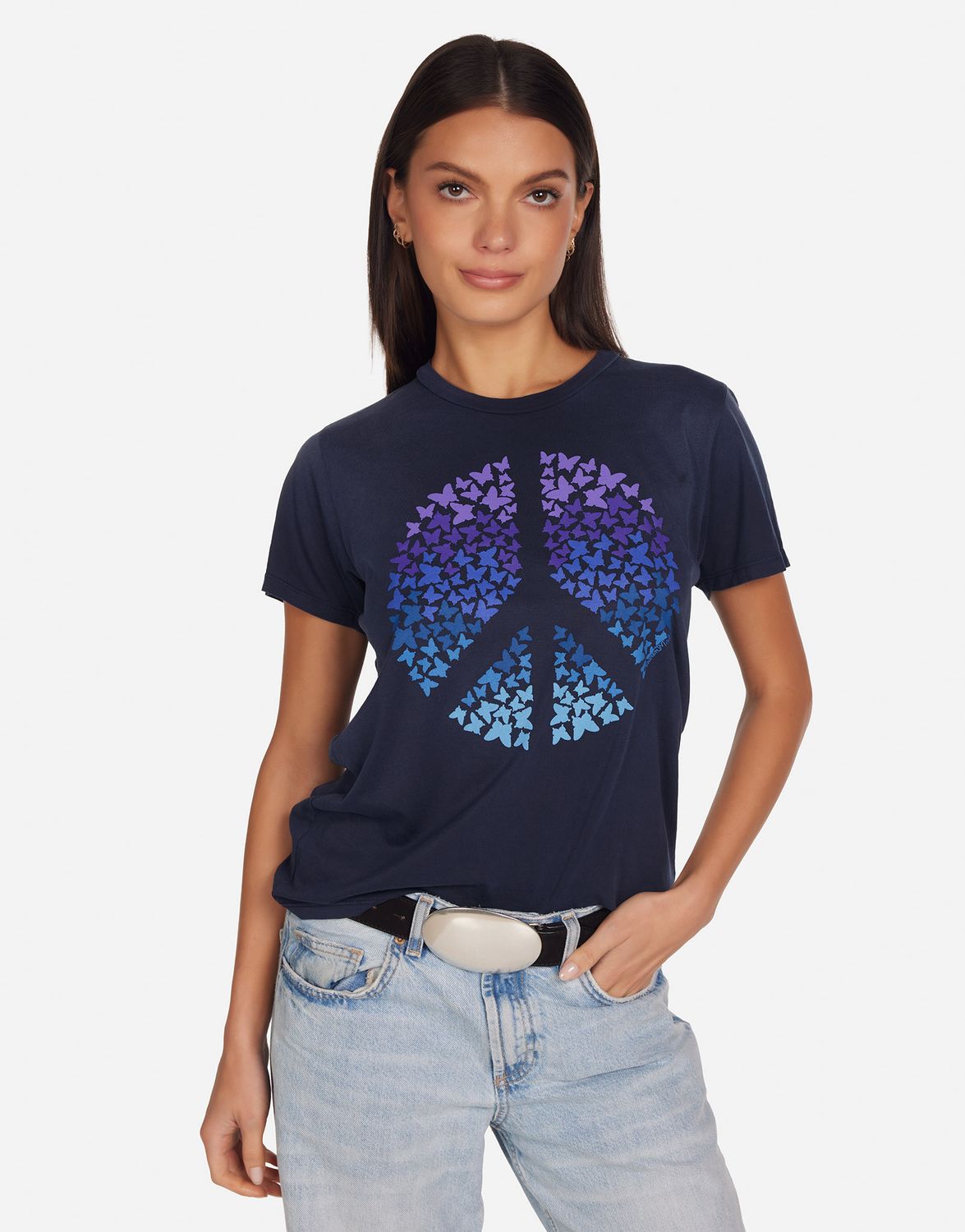 Ombre Butterfly Peace Tshirt, Color: Navy, Size: XS
