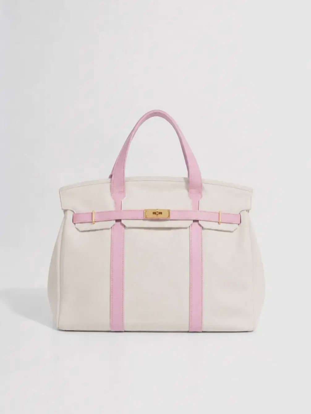 Premium Pastel and Classic Trim Canvas Boatkin Bags, Color: Light Pink