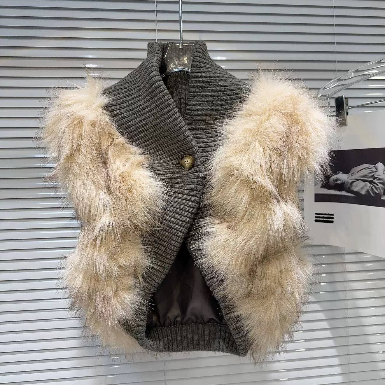 Faux Fur Knit Vest, Size: One Size