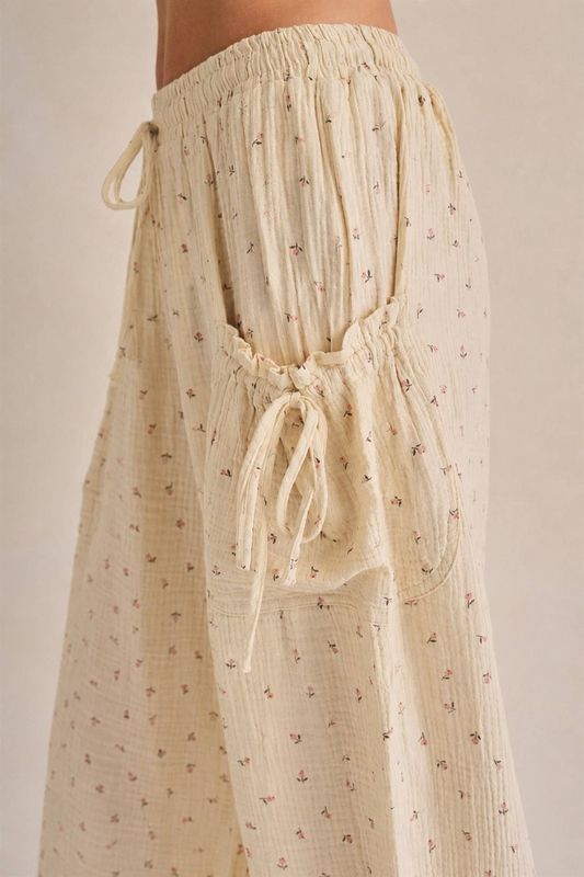 FLORAL GAUZE DRAWSTRING PANTS