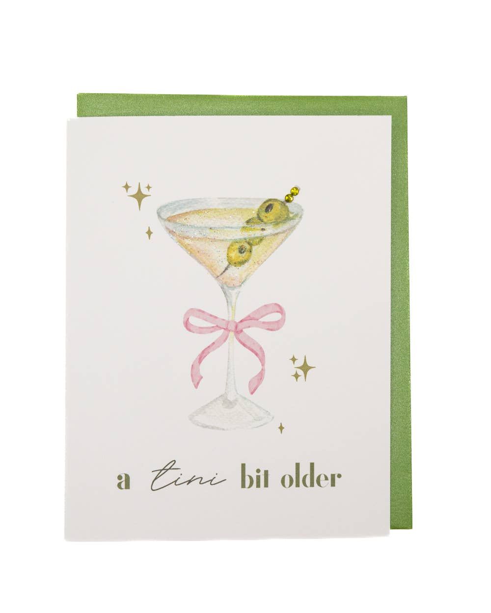 Tini Bit Older Olive Martini Birthday Card - Rhinestones