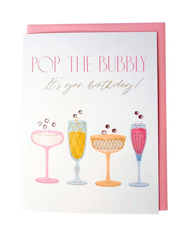 'Pop the Bubbly' Birthday Card — Champagne &amp; Rhinestone