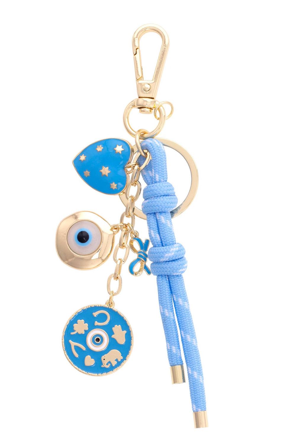Evil Eye Envy Cluster Bag Charm in Aqua &amp; Shiny Gold