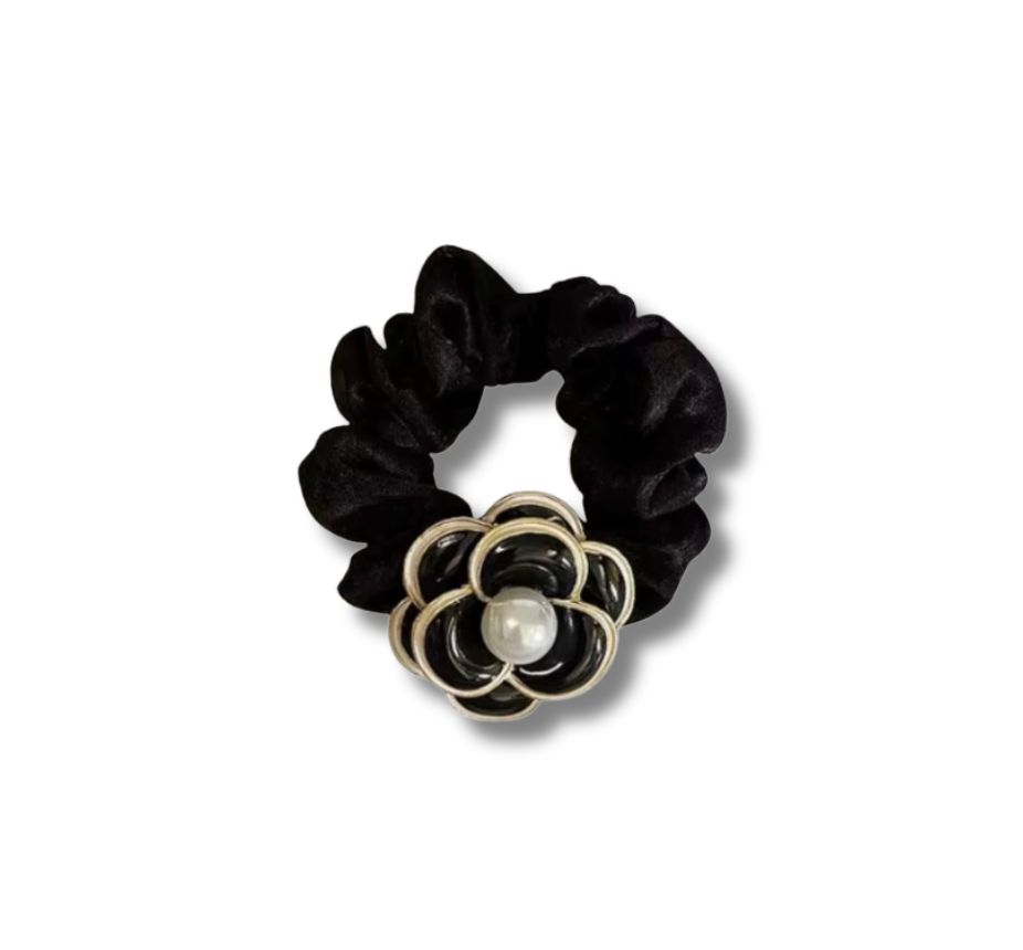FLORAL CAMELLIA BOW SCRUNCHIE