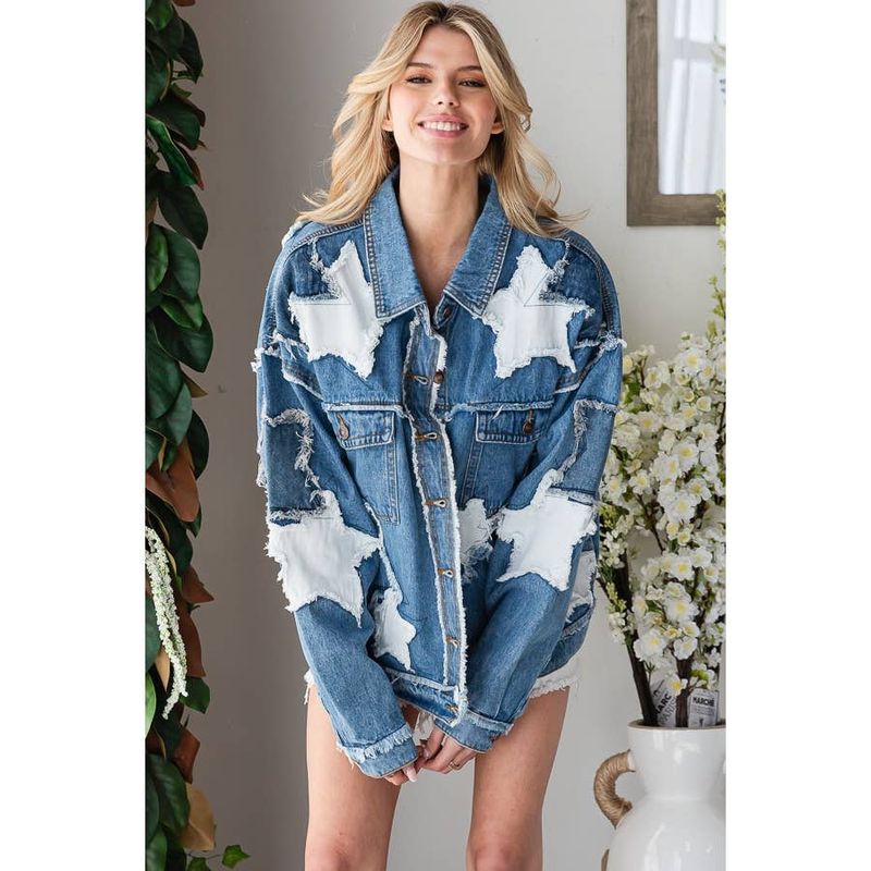 WASHED STAR PATCHWORK DENIM JACKET