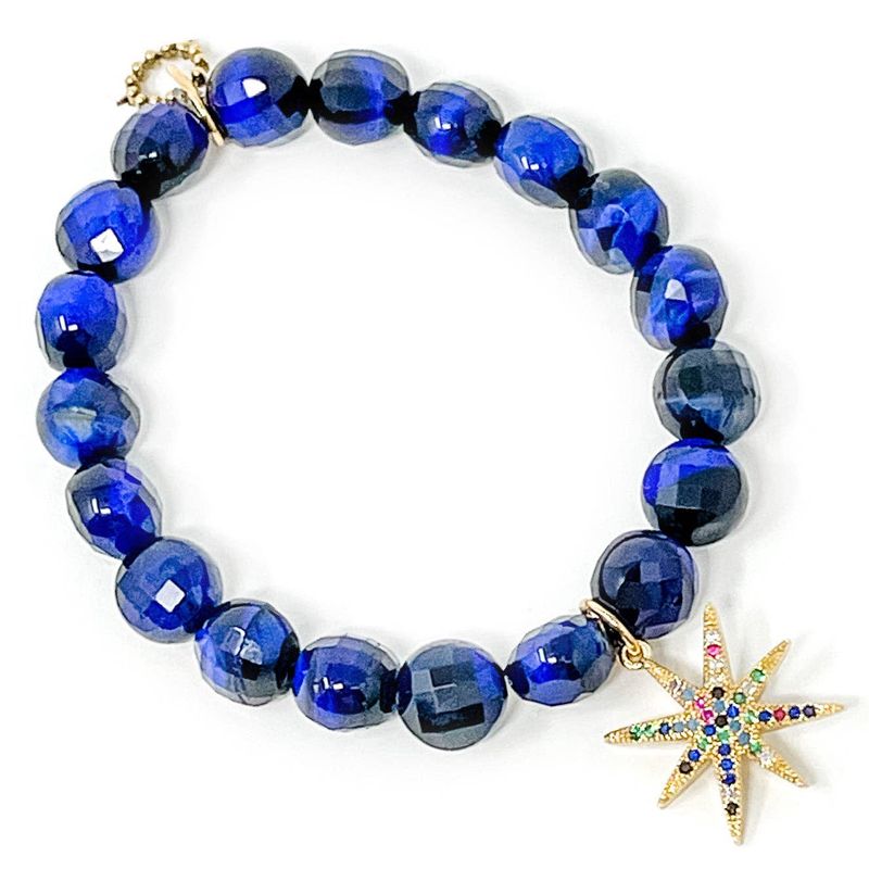 10mm Coin Faceted Midnight Tiger Eye with Multi Colored Star