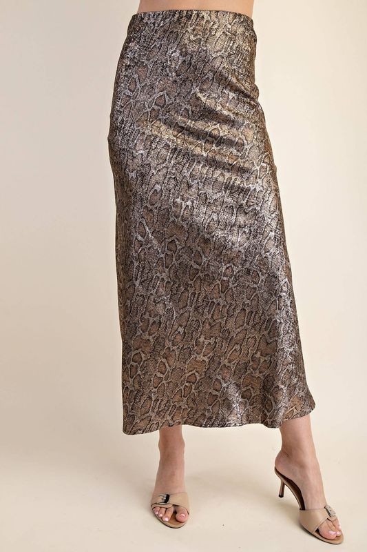 Satin Elastic Band Midi Skirt