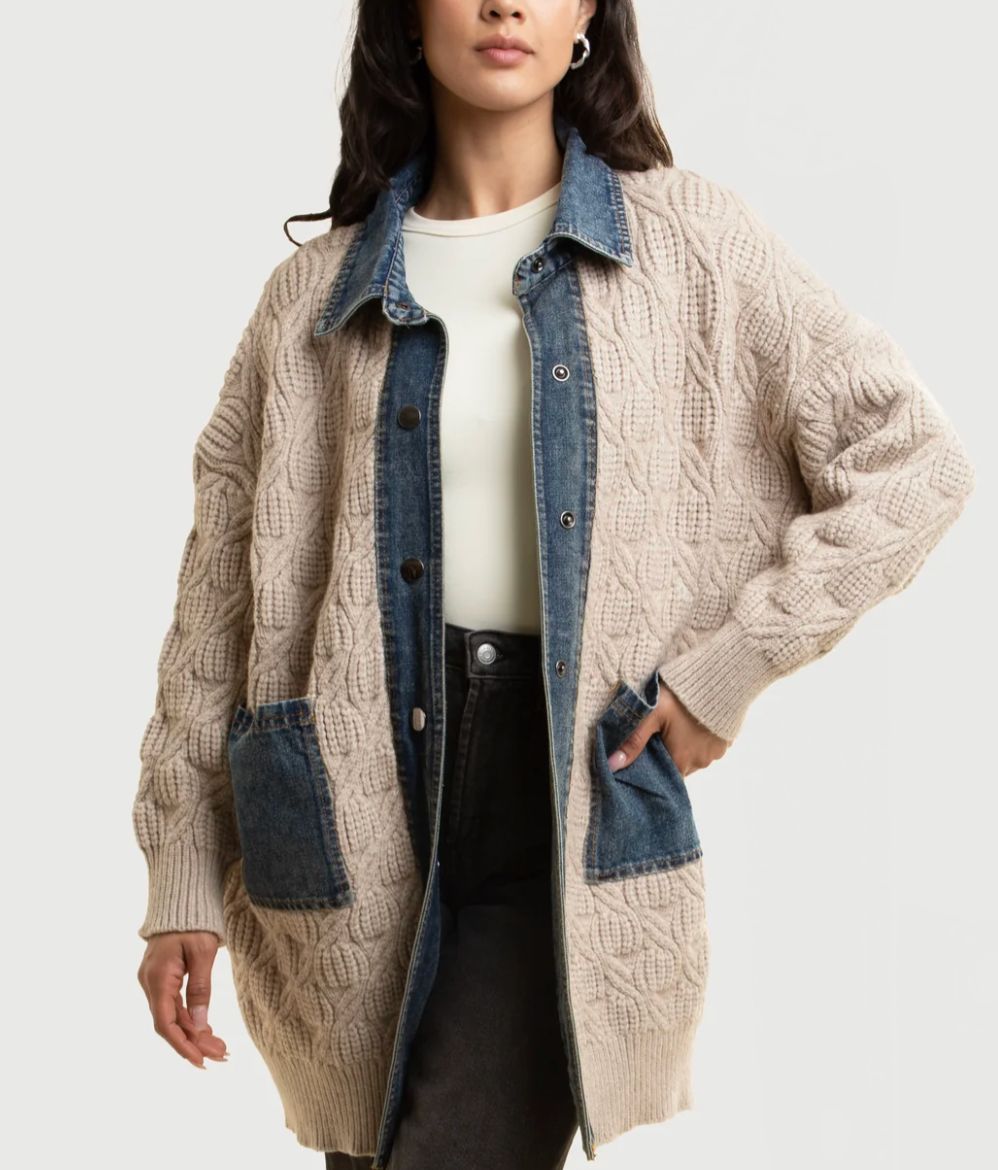 Denim Collar Sweater Jacket
